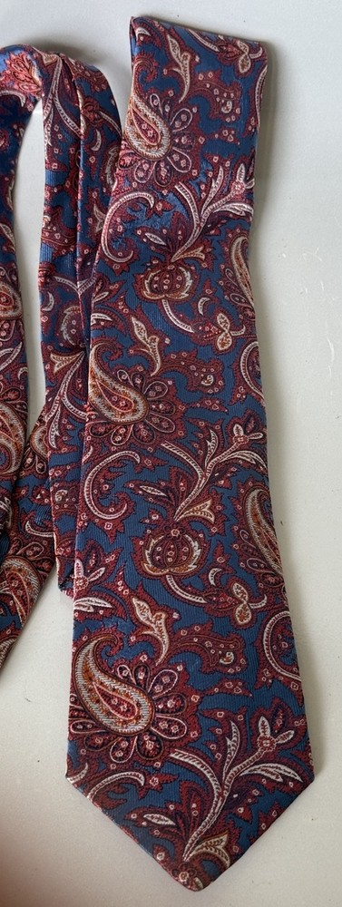 ISAIA Napoli SEVEN FOLD Silk Blend Necktie ITALY Luxury PAISLEY Blue/Maroon EUC