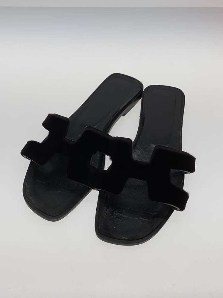 Authentic HERMES Oran Sandals size 36.5 Black with iconic H cut-out Far EU F/S Pre-owned
