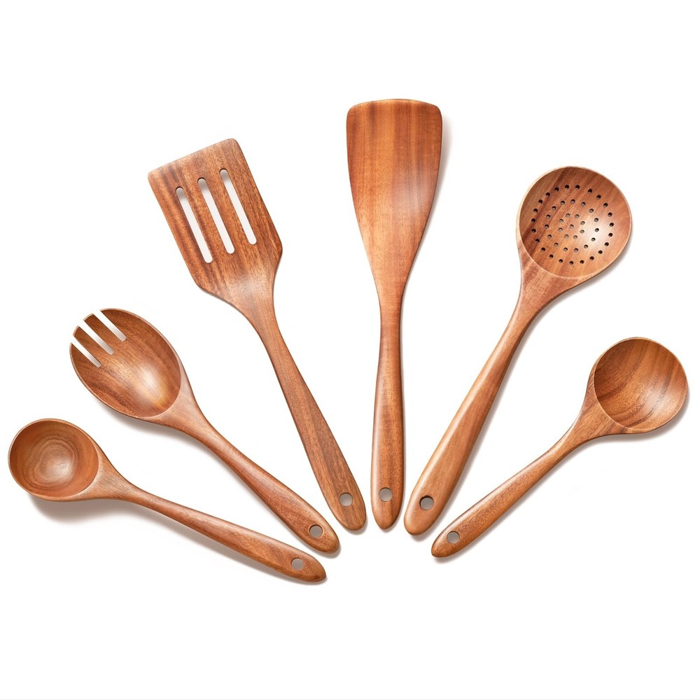 Wooden Utensil Set,Premium Teak Wooden Kitchen Utensil Set- 6 Piece Handcraft...
