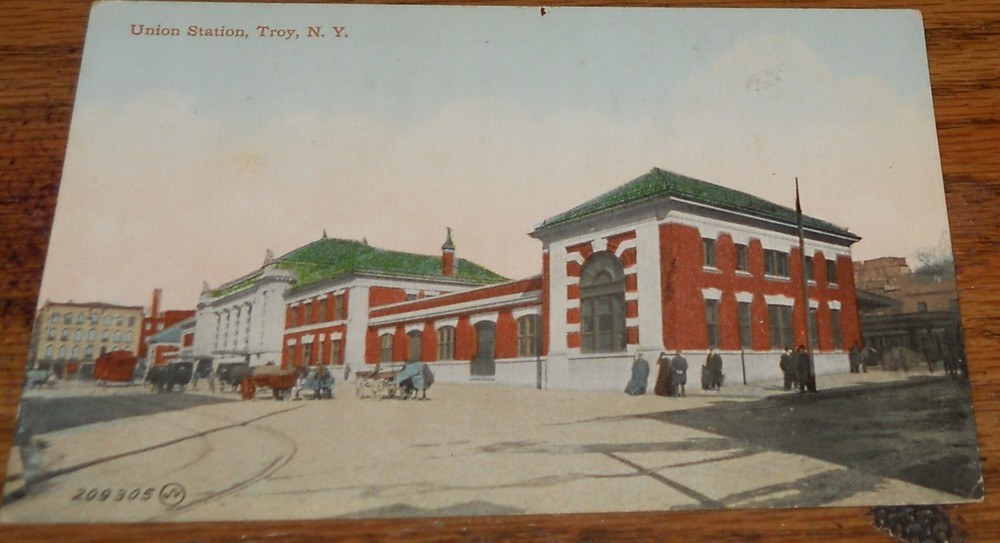 Union R.R Railroad Station Horse Carriage Troy New York NY 1910 Postcard T6