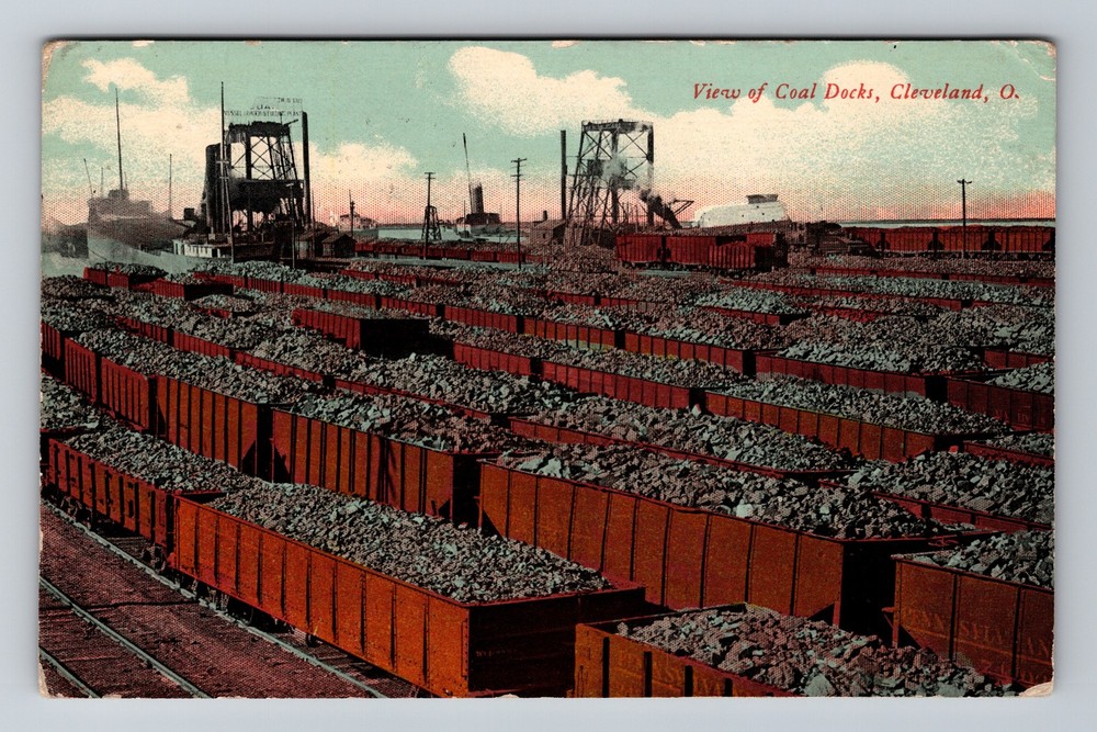Cleveland, OH-Ohio, Coal Docks with Trains Vintage c1915 Postcard