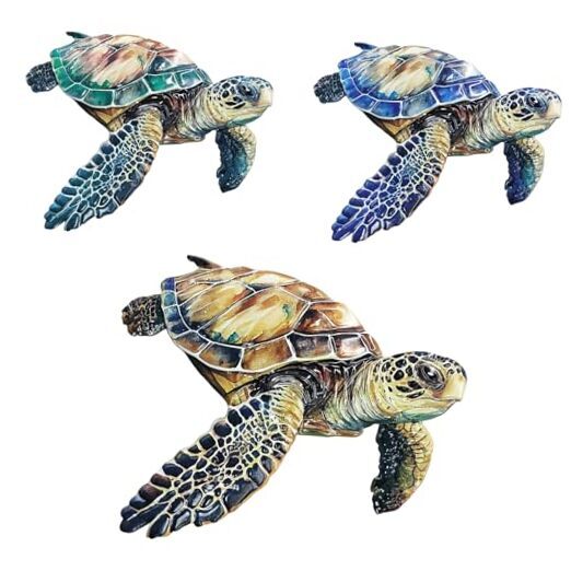 Metal Turtle Wall Decor Outdoor Turtle Coastal Ocean Sea Wall Art Turtle 3pcs