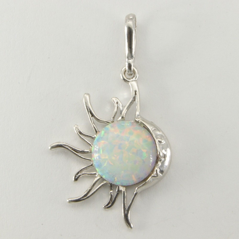 Women's Stunning Pendant Round Cut Simulated Fire Opal In 14K White Gold Plated