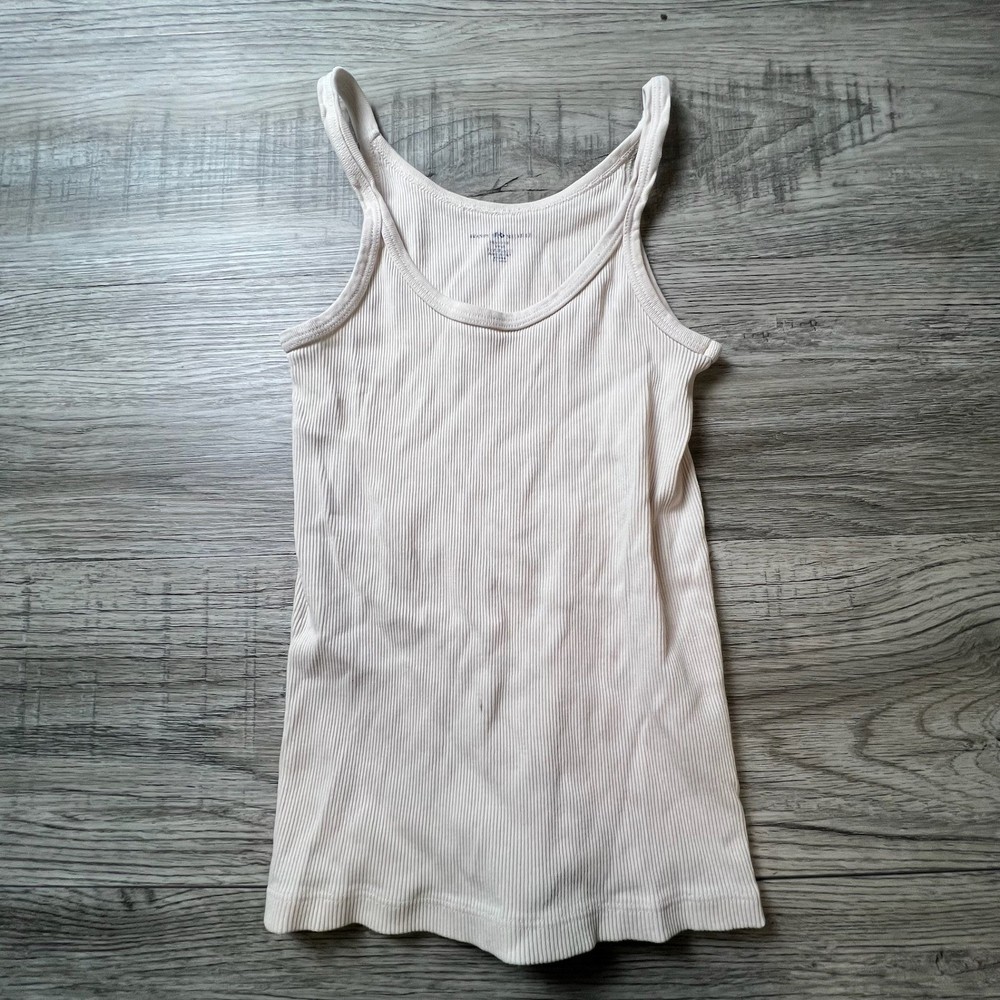 Brandy Melville Tank Top Womens One Size Cream Ribbed Scoop Neck Basic AB6