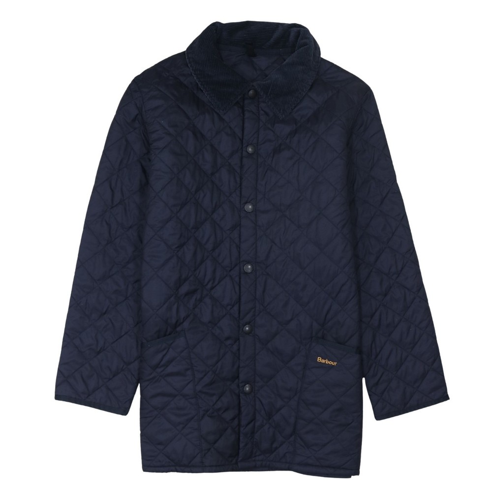 Barbour Mens Quilted Jacket Navy Blue Liddesdale Snap Front Cord Collar Trim M