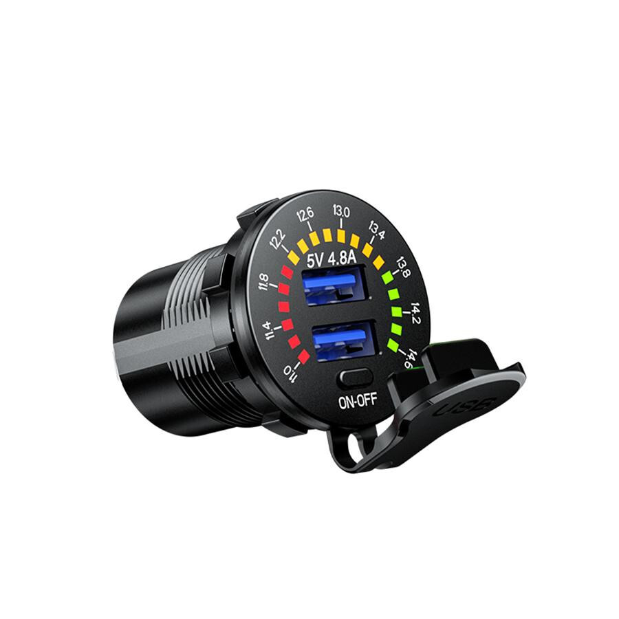 Dual USB 5V 4.8A Car Charger with LED ABS Cigarette Lighter Socket