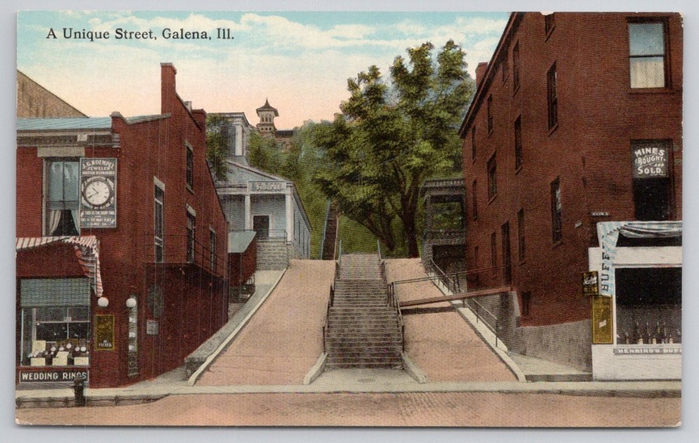 Galena, Illinois Unique Street Steps & Ramps Vintage Postcard c.1915 Kaufmann