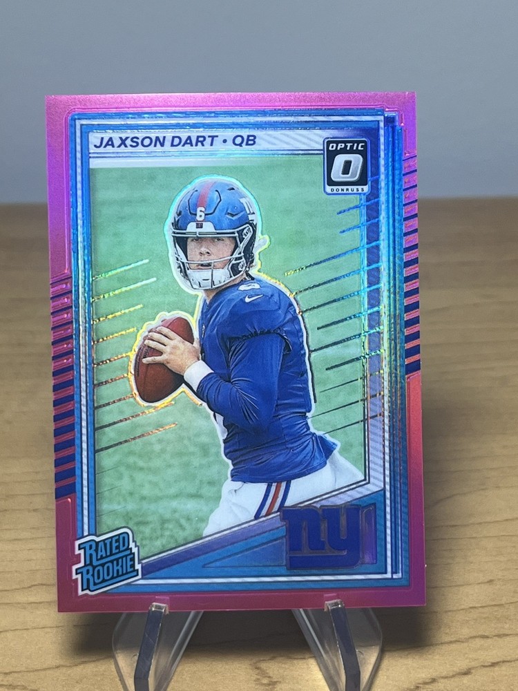 2025 Panini Donruss  Rated Rookie Jaxson Dart #273 Optic Preview Pink Prizm (RC)