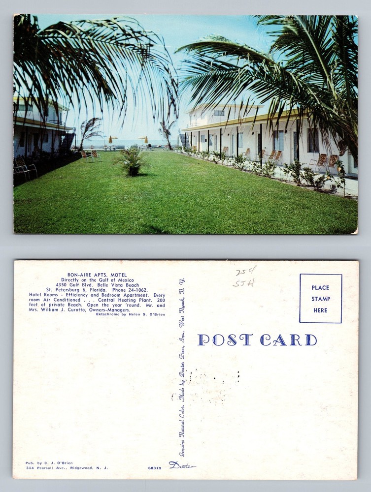 St. Petersburg, FL-Florida, Bon-Aire Motel Gulf View Souvenir, Vintage Postcard