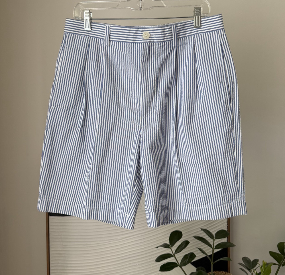 BROOKS BROTHERS Genuine Seersucker Bermuda Shorts Blue Pinstripe Men's Size 33