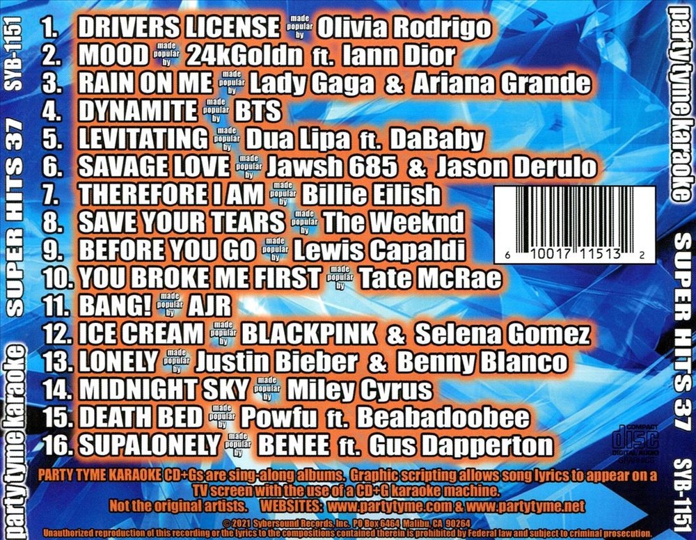 Various Artists Party Tyme Karaoke: Super Hits, Vol. 37 New Cd + G