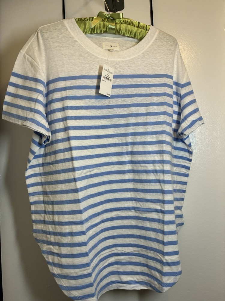 Lou & Grey for Loft Blue/white Striped T-shirt Sz XXL