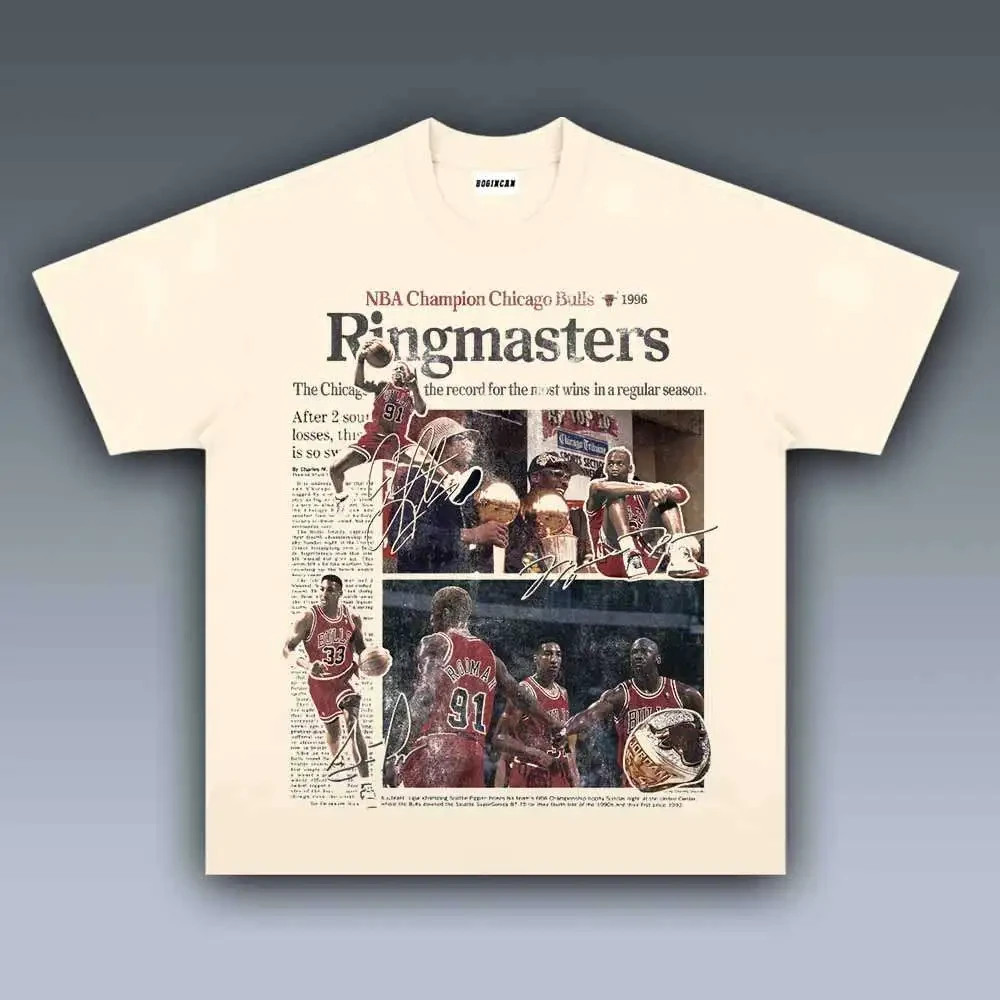 Basketball Legends Newspaper Collage Ringmasters Vintage Graphic T-Shirt