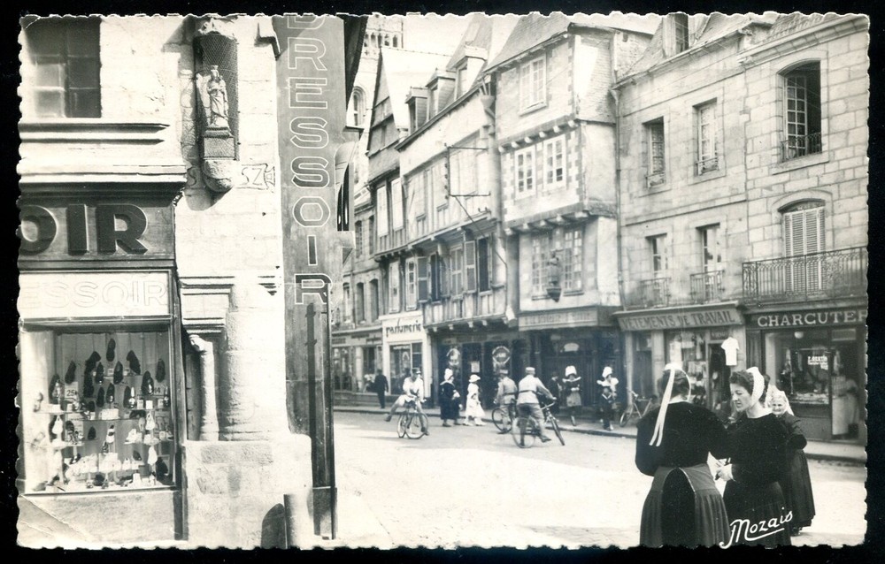 FRANCE Quimper 1950 Rue Kereon Stores. Real Photo Postcard by Mozais