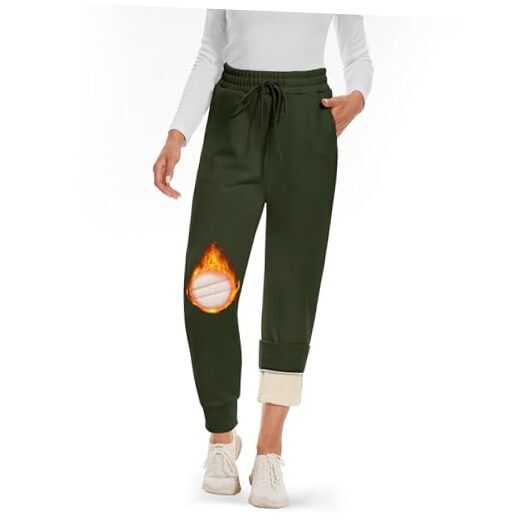 Fleece Lined Sweatpants Women - Joggers for Women with Medium Army Green