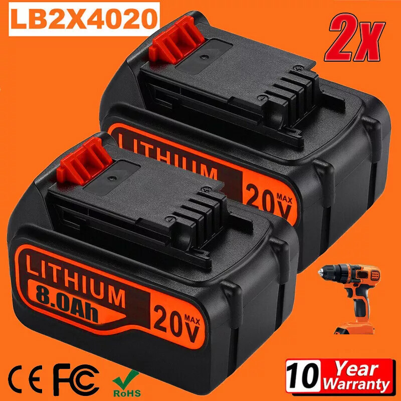 2PACK 20V MAX Lithium-ion Battery for Black and Decker 20 Volt 8.0Ah LBXR20 LB20