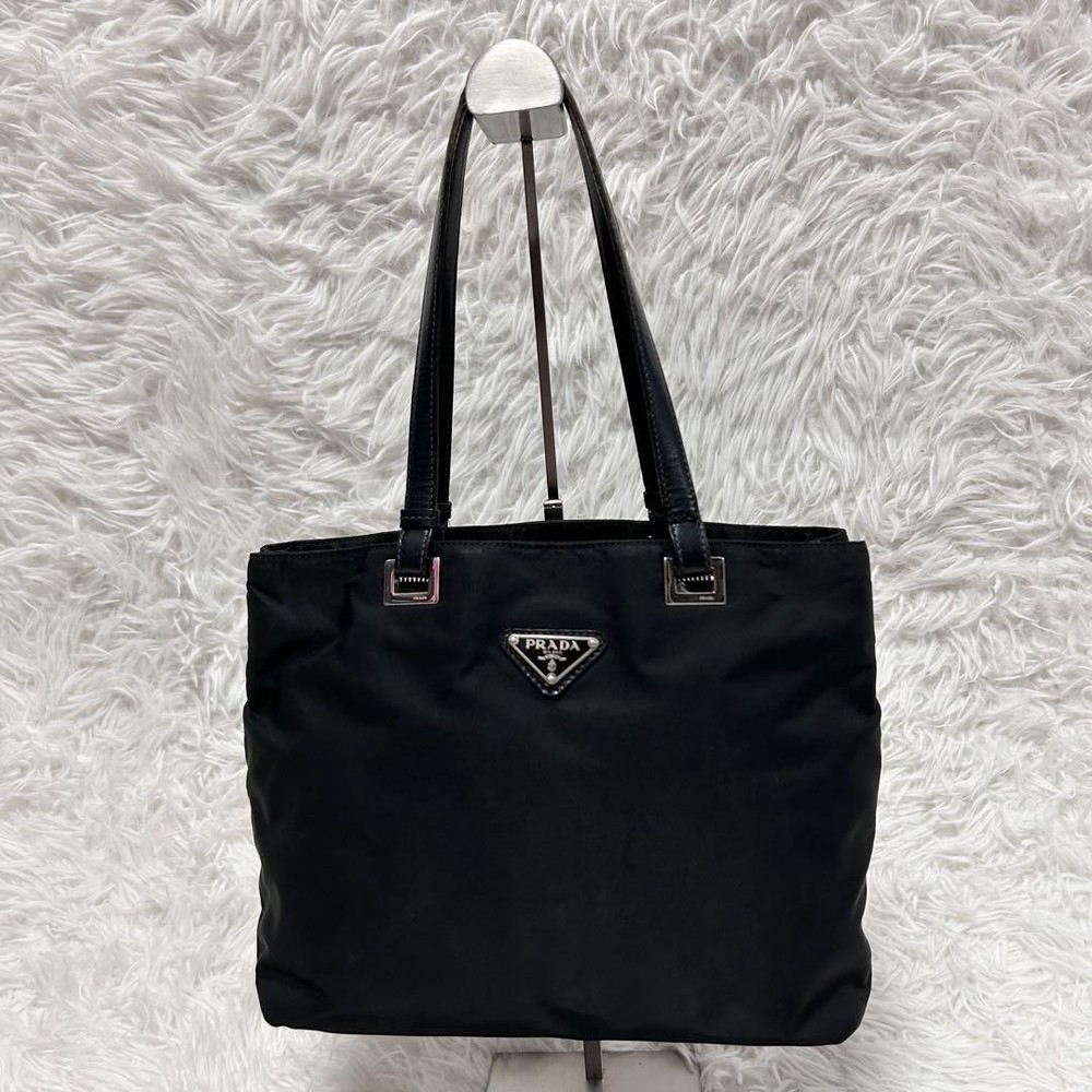 Prada State Nylon Tote Bag with Triangle Logo in Black