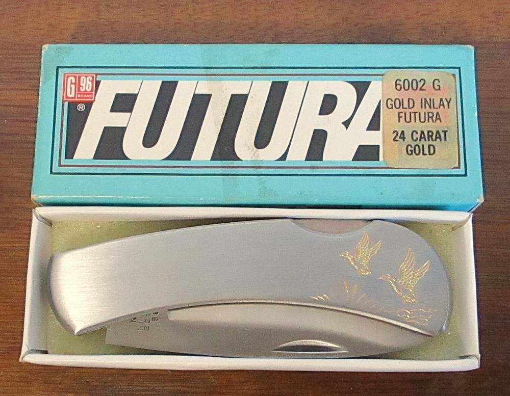 Vintage Futura 6002 G Gold Inlay Etched Ducks MCM Pocket Knife