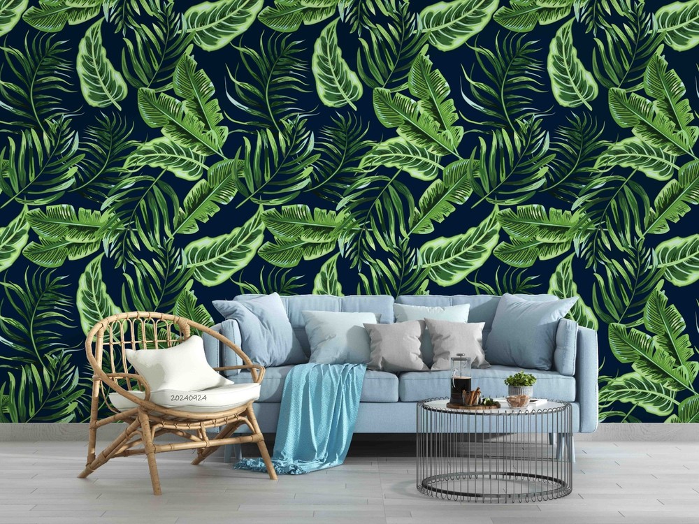 3D Green Plant Leaves Pattern Wall Murals Wallpaper Murals Wall Sticker