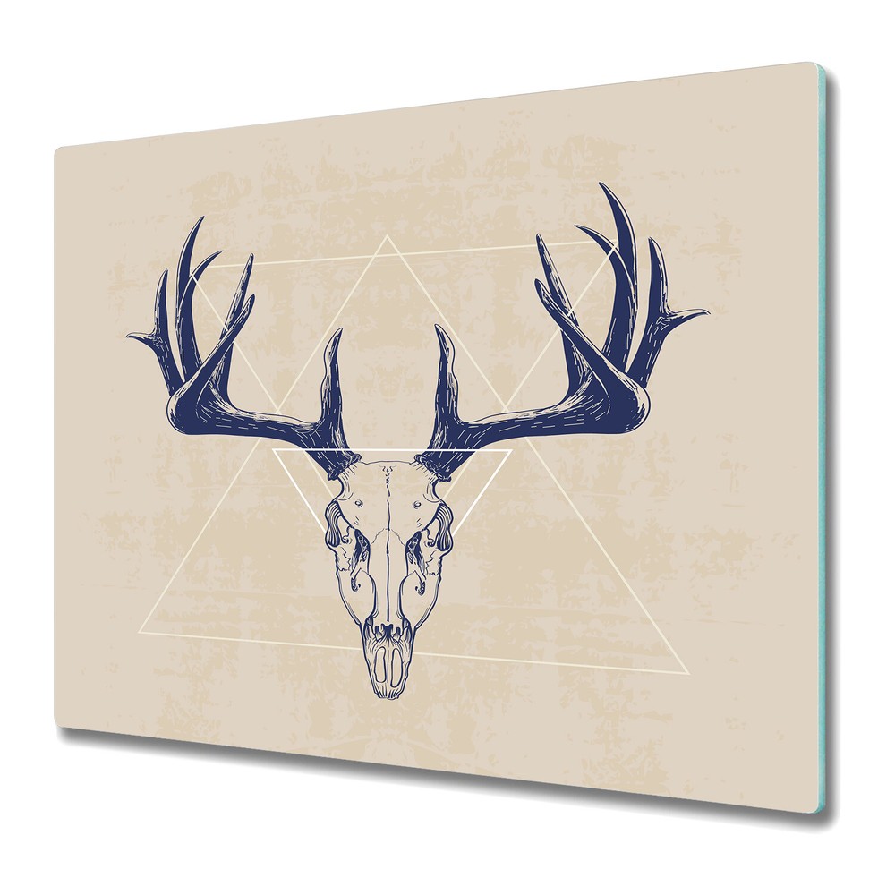 Tempered Glass Chopping Board Utensil Deer skull blue and white photo 60x52