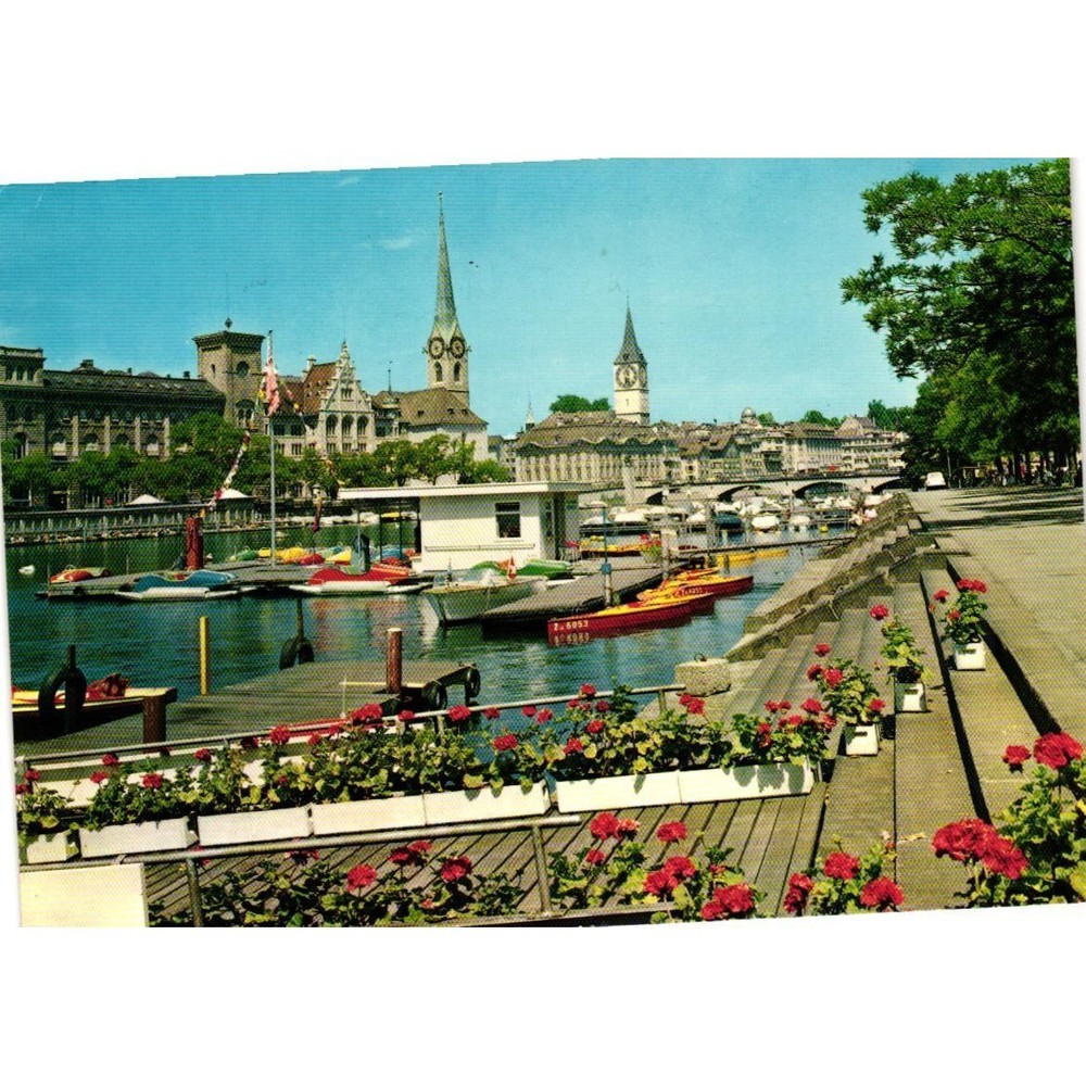 Vintage Zurich Switzerland Postcard Limmat River Boats Cityscape Photoglob 3893