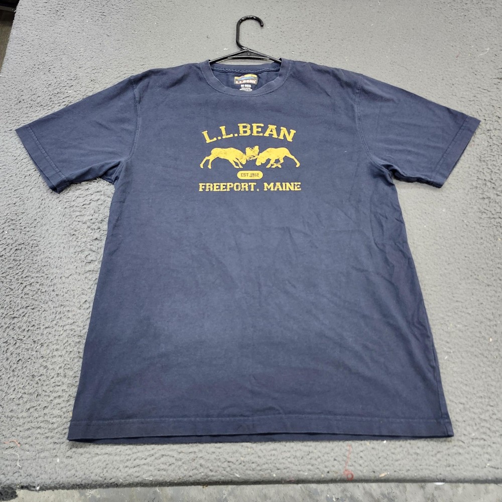 L.L. Bean Shirt Mens M Blue Freeport Maine Graphic Logo Tee Cotton Crewneck
