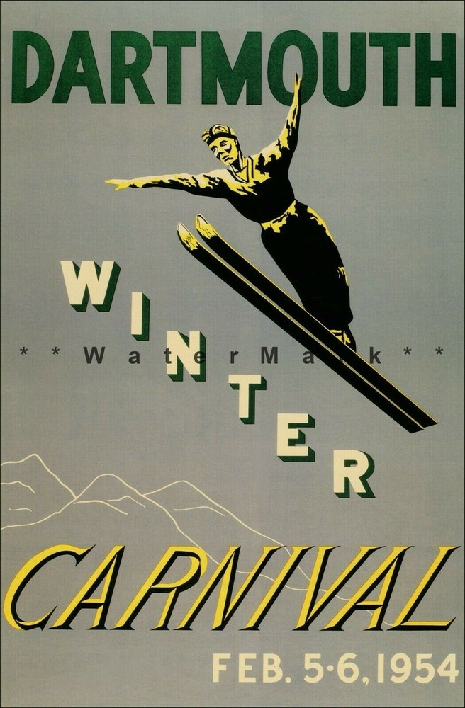 Dartmouth NH 1954 Winter Carnival Vintage Poster Print Retro Style Winter Art