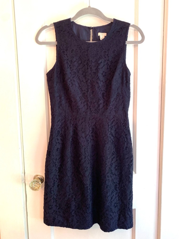 J.Crew Navy Lace Sleeveless Dress Size 2 Petite Lined