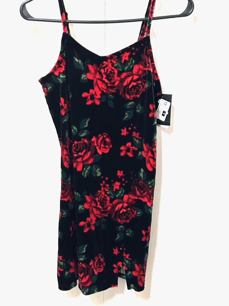 Art Class Spaghetti Strap Black Velvet Dress Red Roses Girls SZ 10/12 NWT