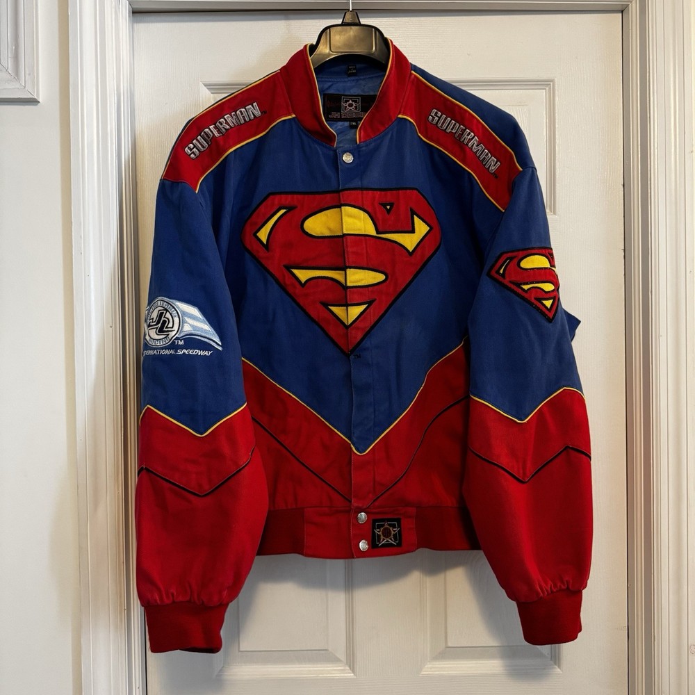 Vintage 2000s Y2K Superman Justice League DC Comics JH Design Racing Jacket 2XL