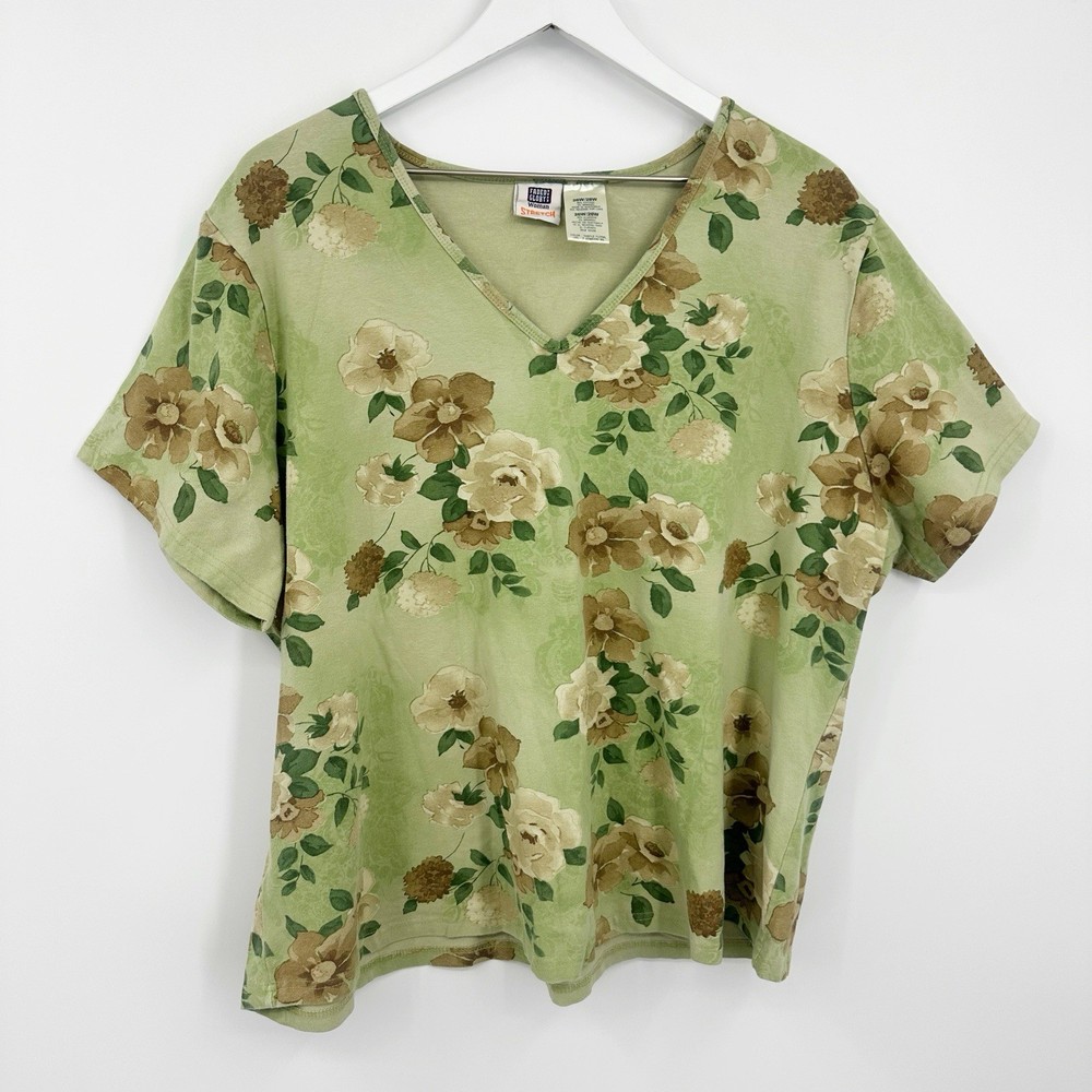 Faded Glory Vintage Y2K Green Floral Short Sleeve Shirt Size 26W Plus Size Fairy