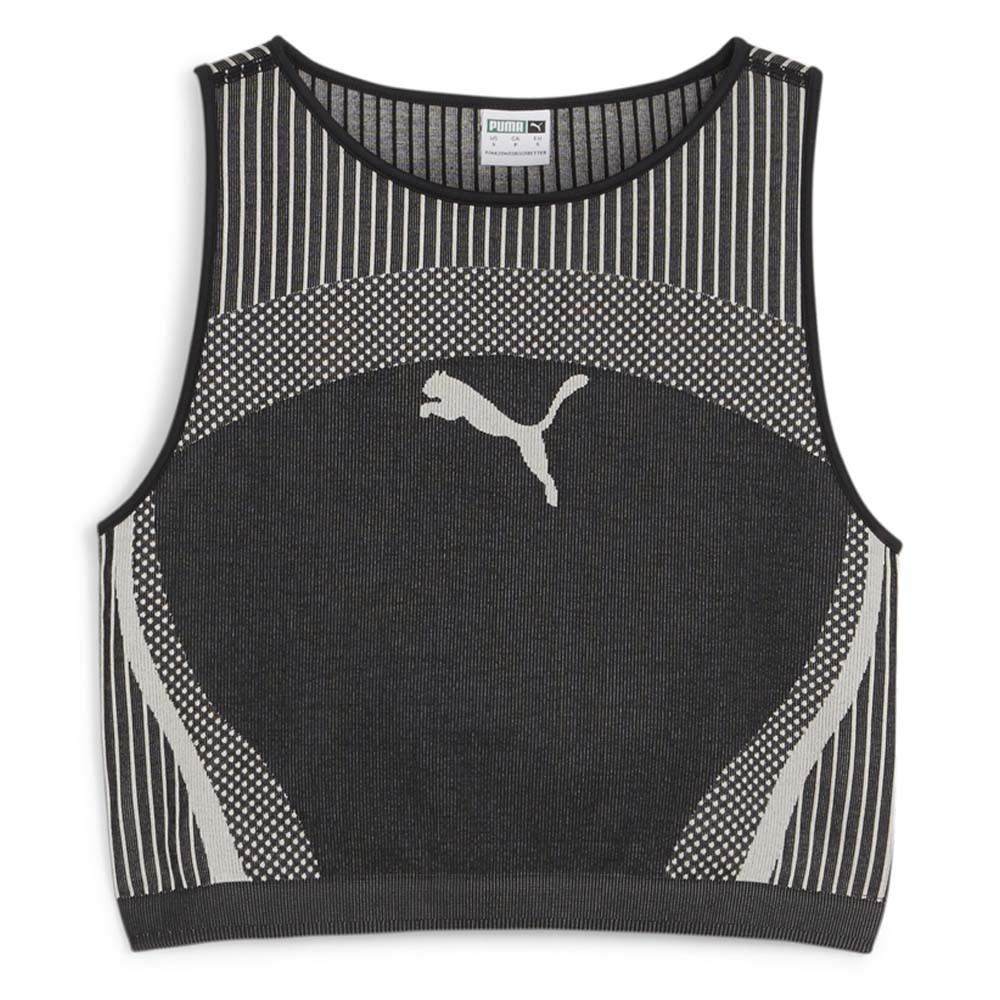 Puma Dare To Crop Striped Crew Neck Tank Top Womens Black, White Casual  Athleti