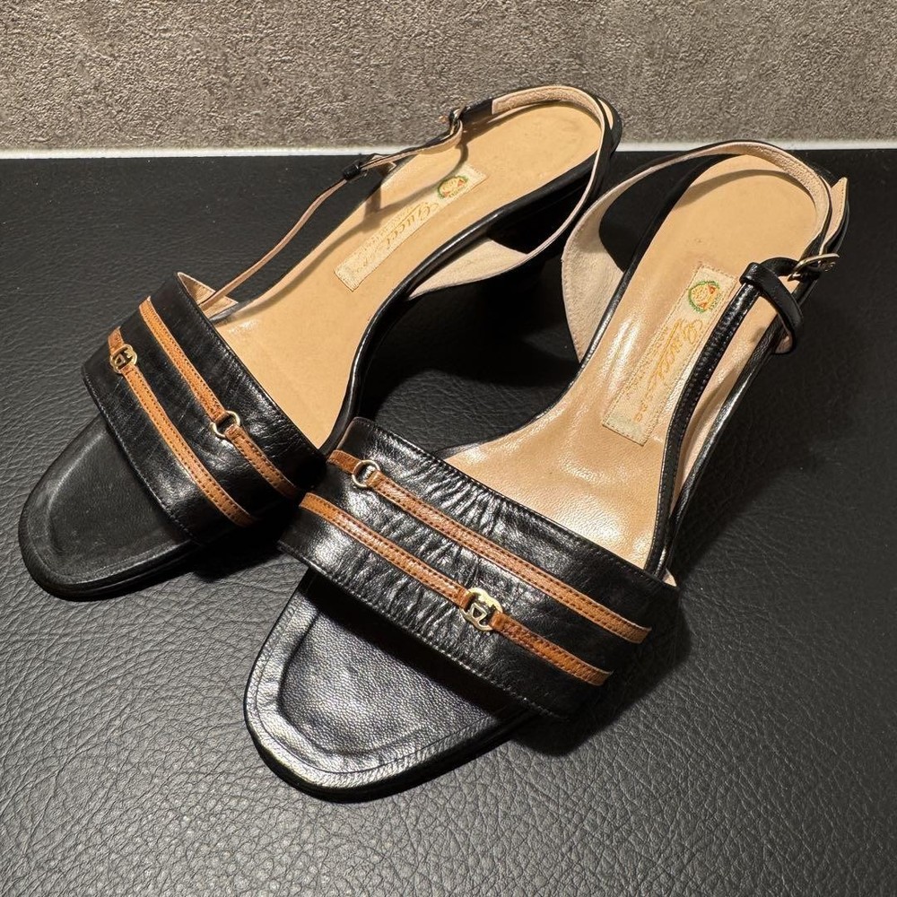 Gucci Size 34.5 Black Women heel Pumps Mule Sandals Used Ag1145
