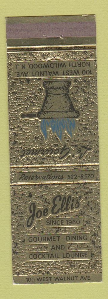 Matchbook Cover - Joe Ellis Restaurant North Wildwood NJ