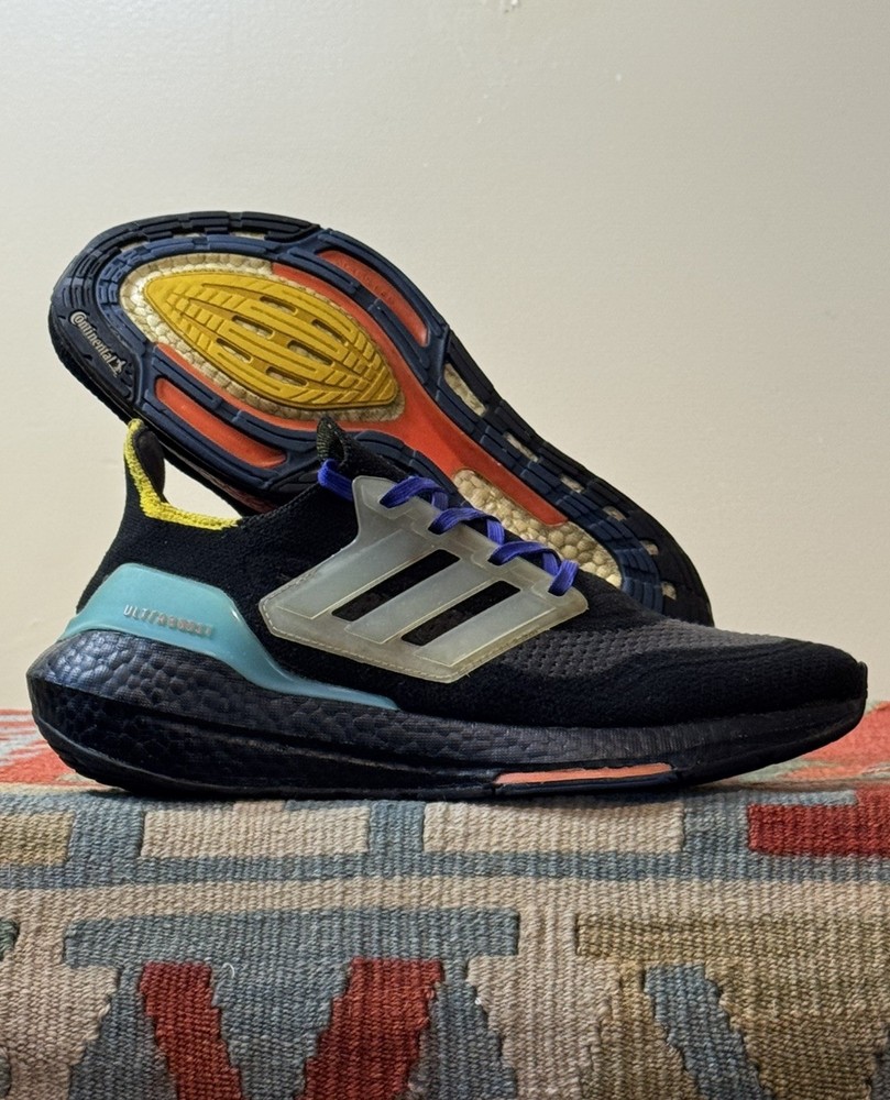 Adidas UltraBoost 21 Running Shoes Black Pulse Aqua Men’s Size 8 Sneakers S23870
