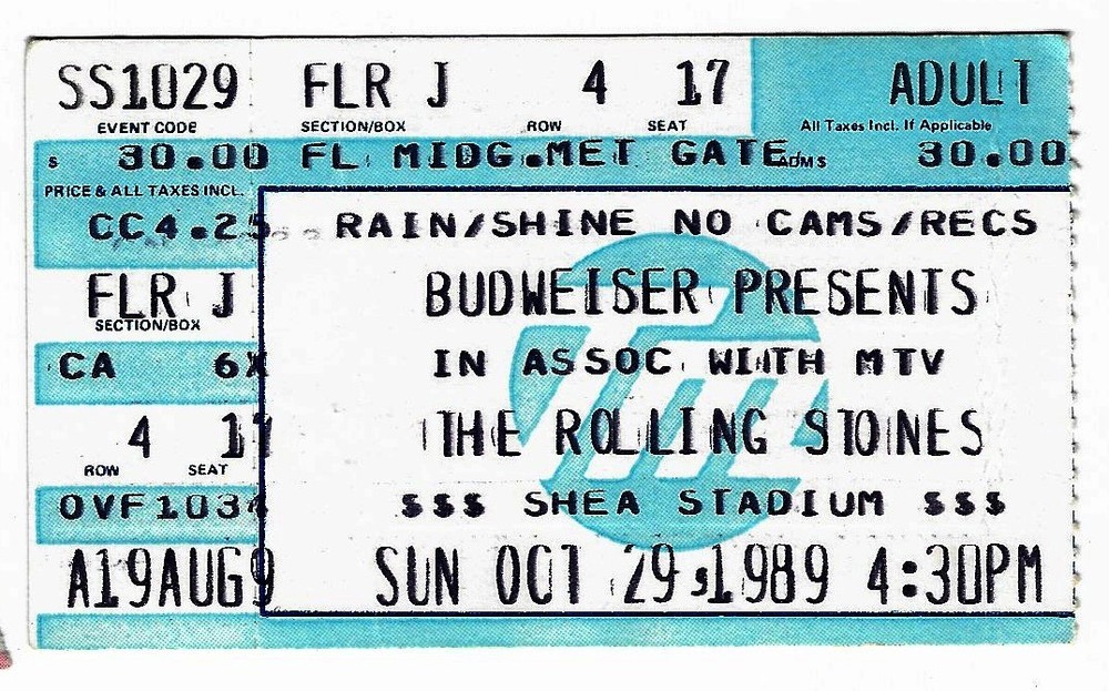 The Rolling Stones Living Colour 10/29/89 NYC NY Shea Stadium Rare Ticket Stub