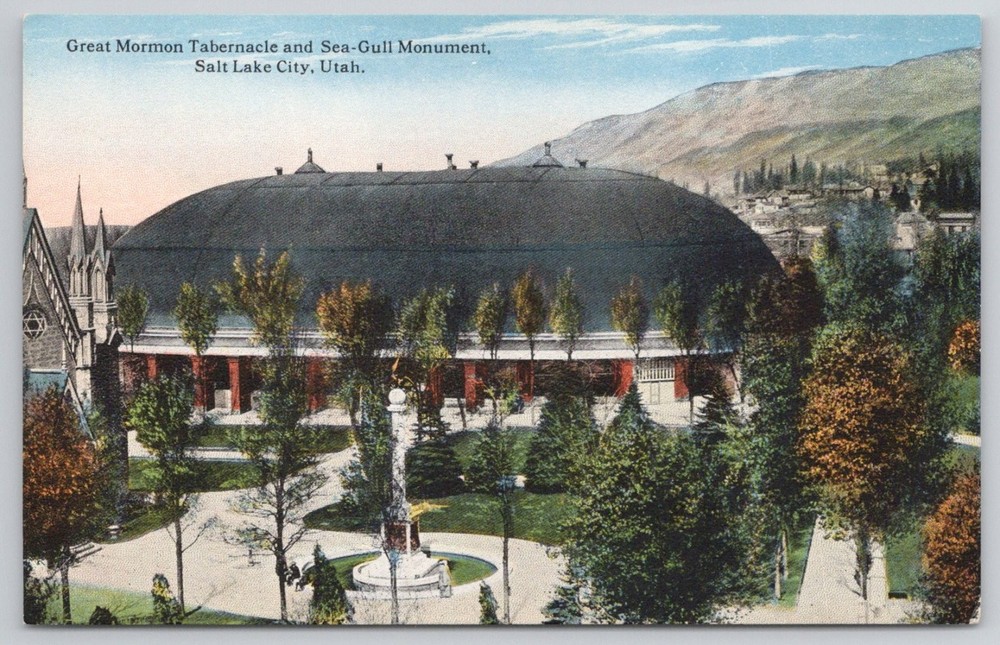 Great Mormon Tabernacle & Sea-Gull Monument Salt Lake City Utah Postcard