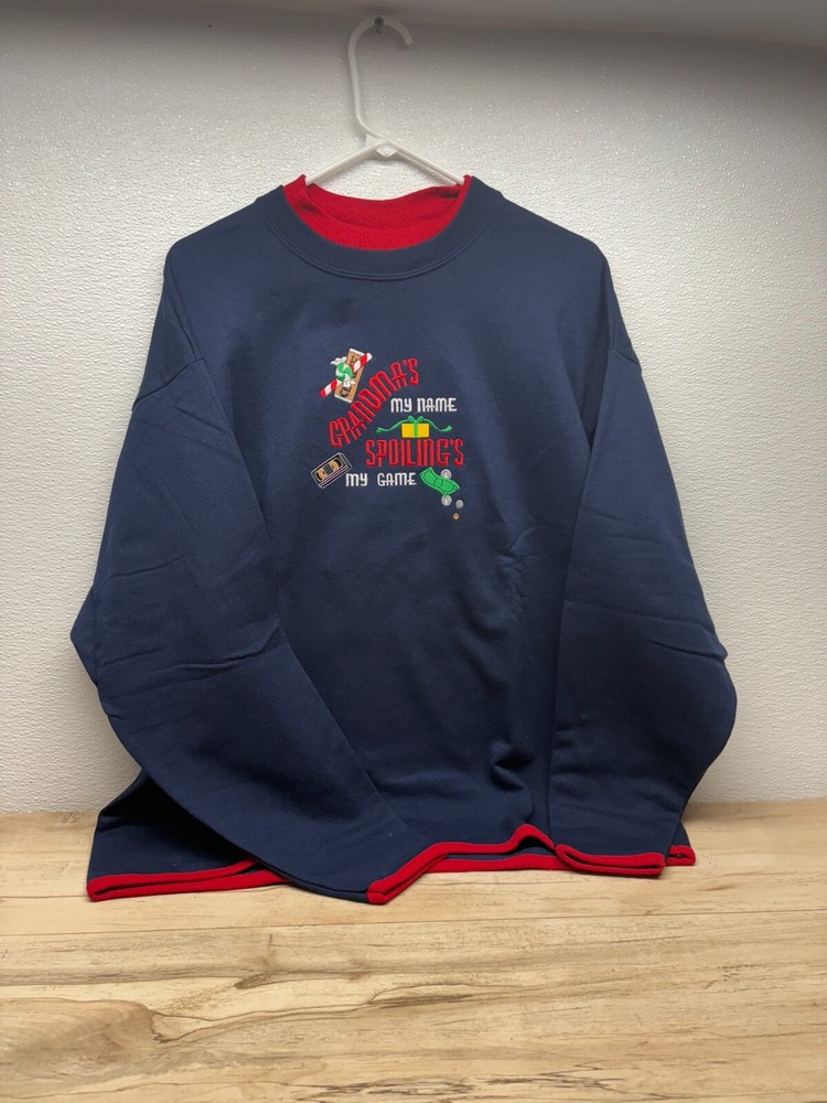 Vtg M&C Womens Embroidered Blue Sweatshirt Size: L Grandma's Spoilings