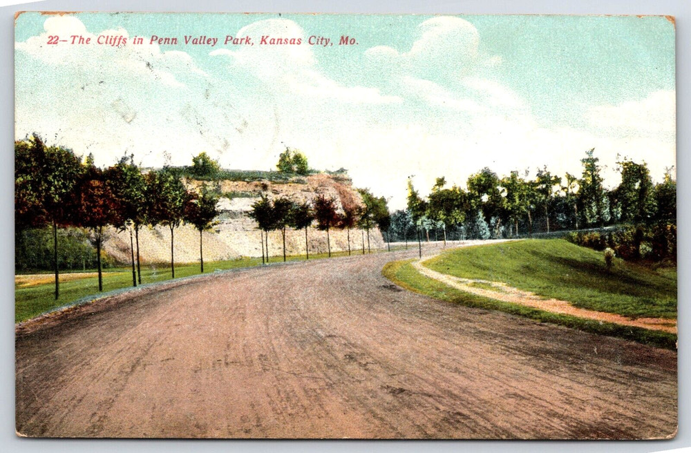 Vintage Old Antique Postcard Cliffs Penn Valley Park Road Kansas City Missouri