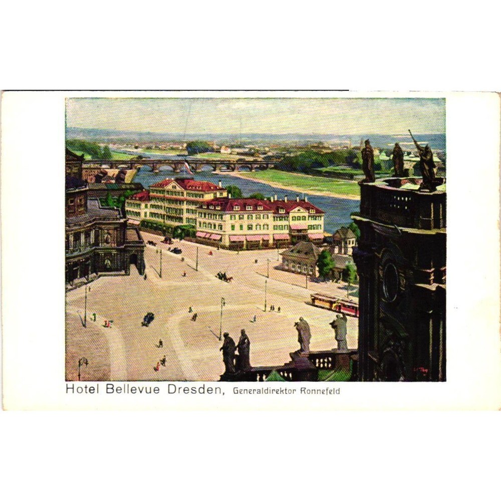Vintage Hotel Bellevue Dresden Germany Postcard Rommler Jonas Elbe River View