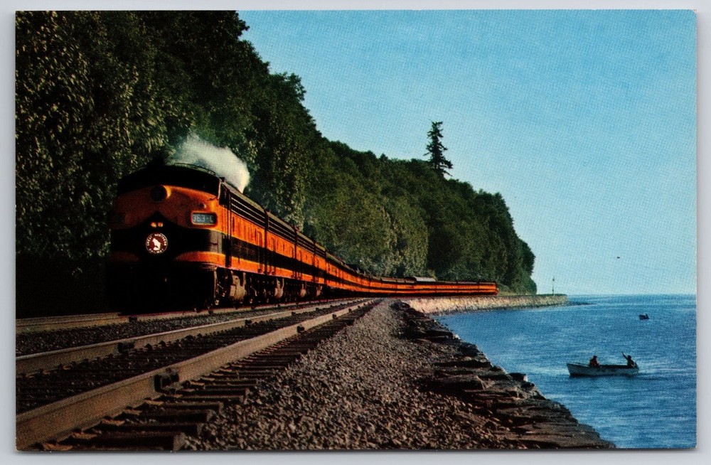 Great Northern Empire Builder Train Postcard Puget Sound Washington