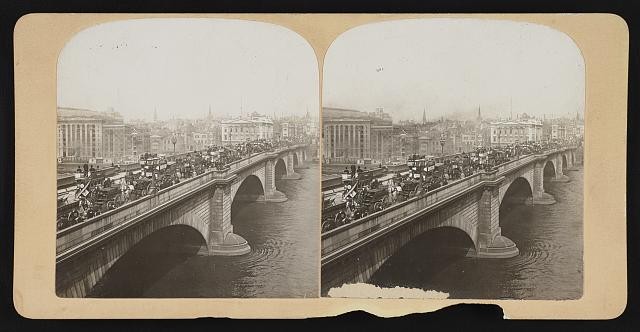 Photo:London Bridge London England 1901 Stereo View Crowd on Bridge