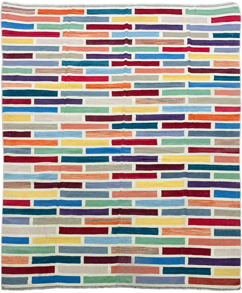 Geometric Handwoven Wool Kilim Dhurrie Rug Color Multicolor Design Carpet Rug