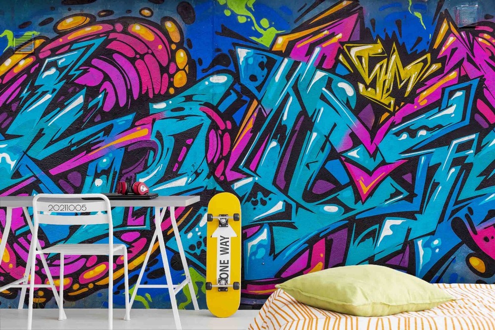 3D Graffiti Abstract Art Pattern Self-adhesive Removeable Wallpaper Wall Mural-image