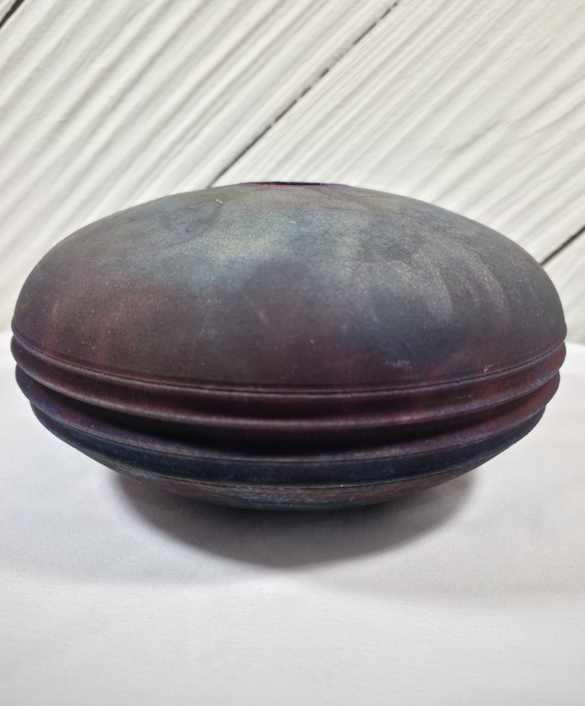 Vintage Edward RISAK Signed Raku Art Pottery Vase Pot Vessel Rare Metallic Glaze