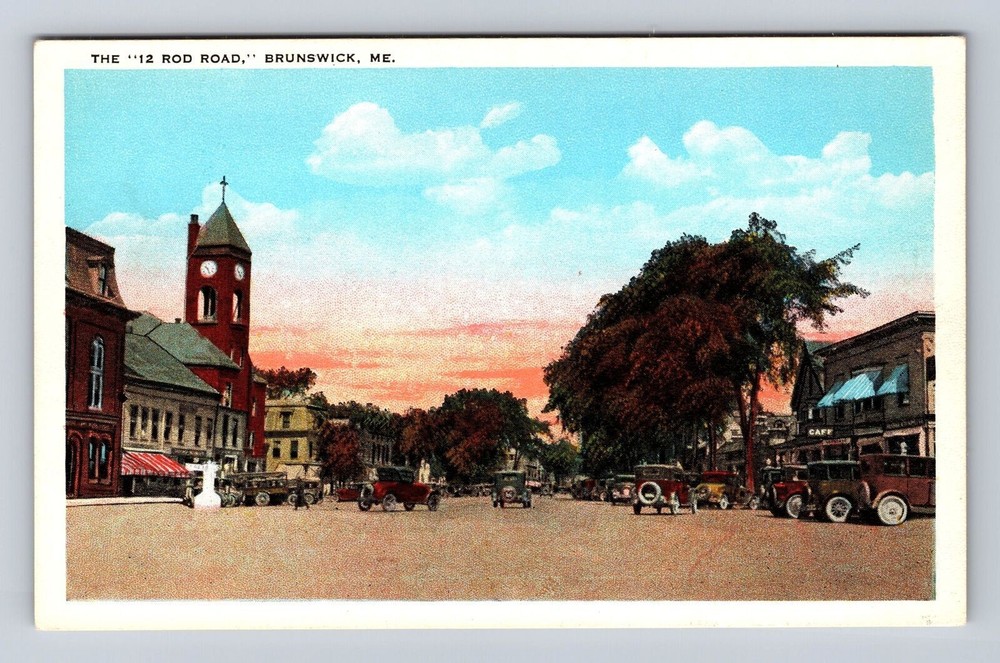 Brunswick ME-Maine, The 12 Rod Road, Antique, Vintage Souvenir Postcard