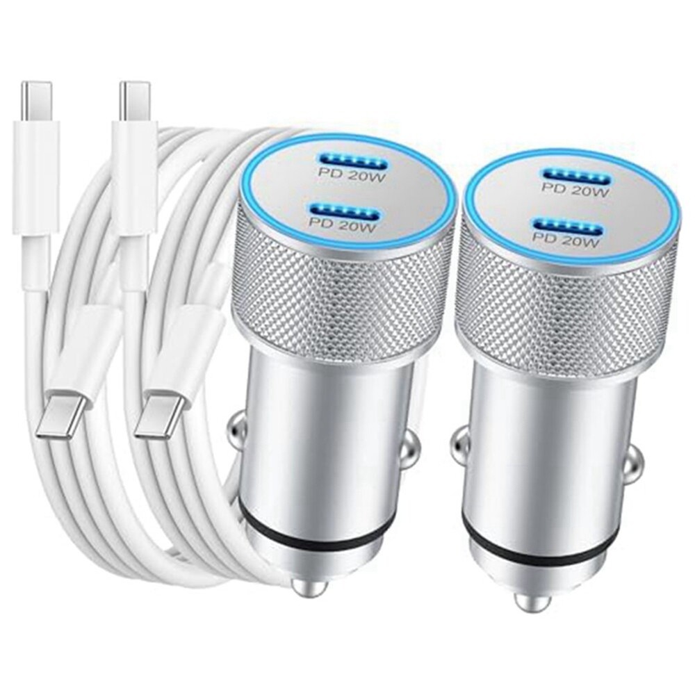 40W Dual USB C Fast Car Charger Adapter with 3FT Cable 2-Pack