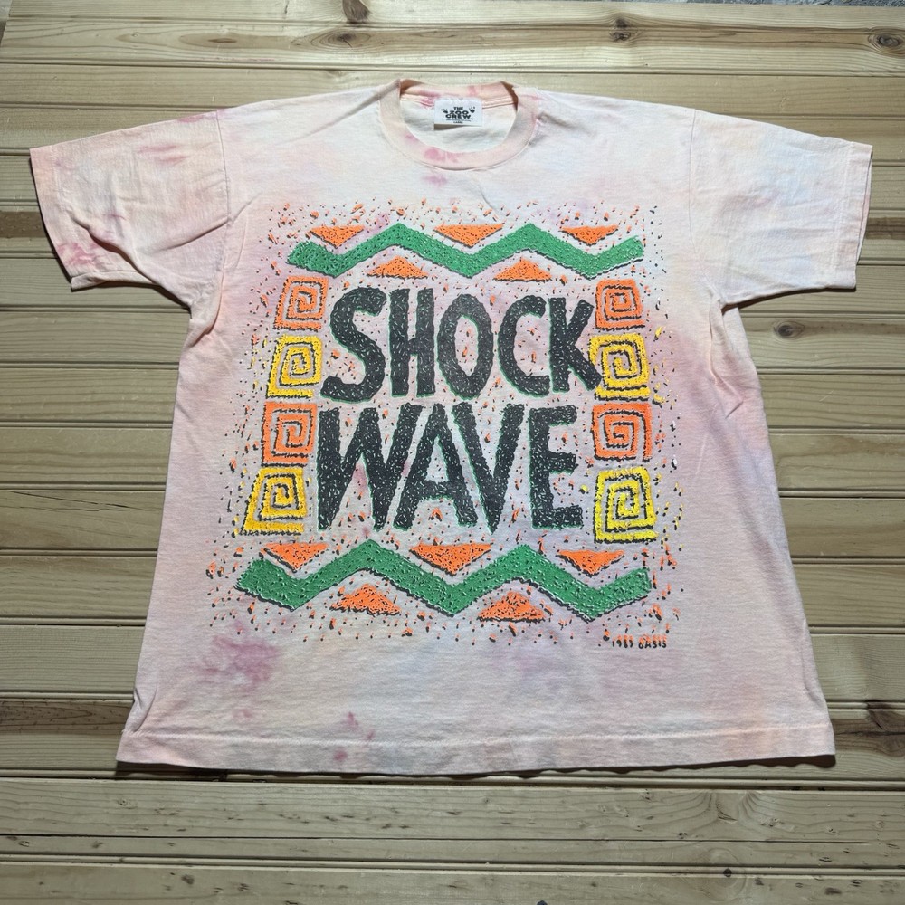 Vintage 80s 1989 SHOCK WAVE - Oasis - Neon Graphic Art Shirt Size Large Zoo Crew