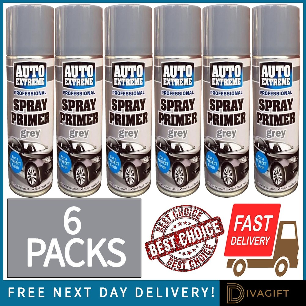 6 x GREY PRIMER AEROSOL SPRAY PAINT 400ML CAR MULTI-PURPOSE PREPARATION AUTO NEW
