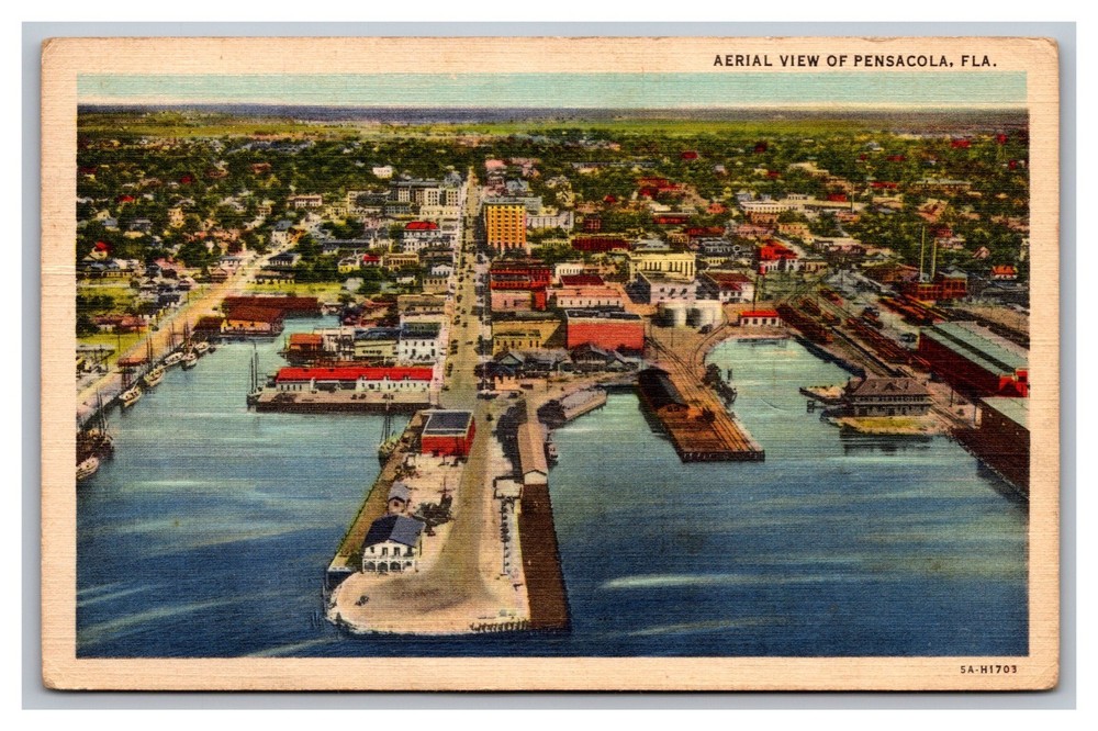 Pensacola Florida FL Aerial View Posted 1939 Linen Postcard